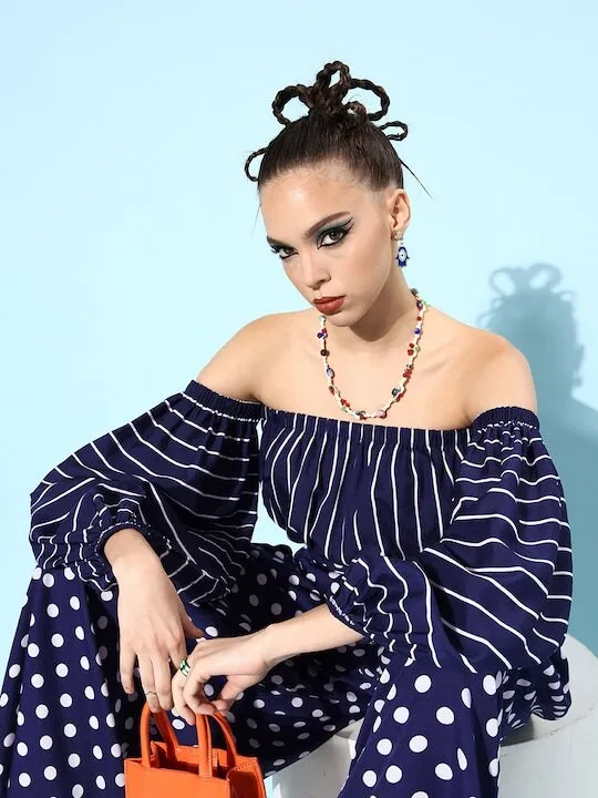 Women Navy Blue Striped Jumpsuit