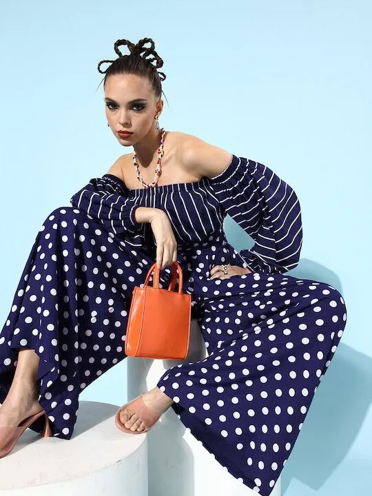 Women Navy Blue Striped Jumpsuit