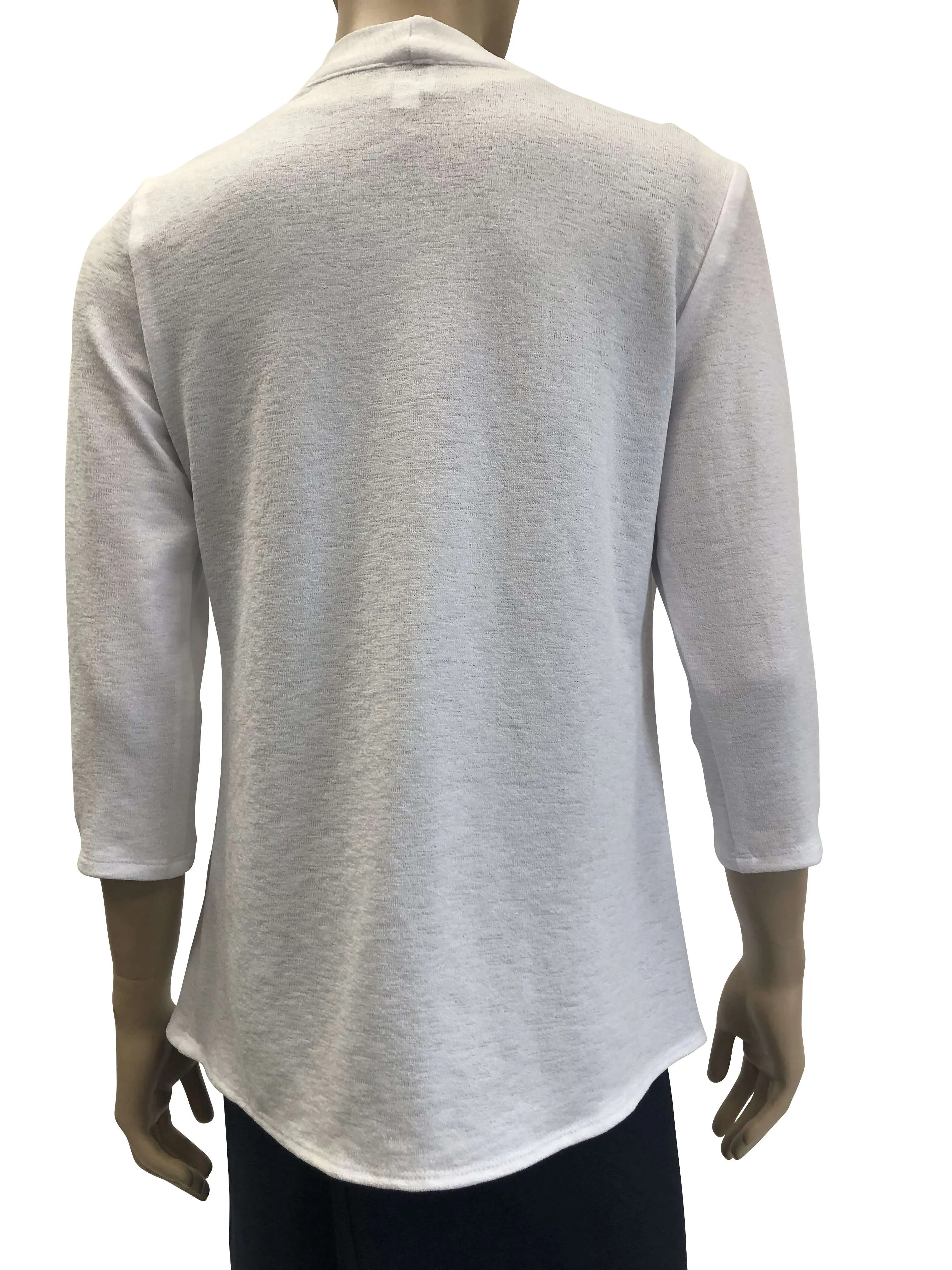 Women's Cardigan White Cover up Quality White Stretch fabric Best Selkler on Sale White Jacket now 50 off Quality made in Canada Yvonne Marie Boutiques Over 30 Years