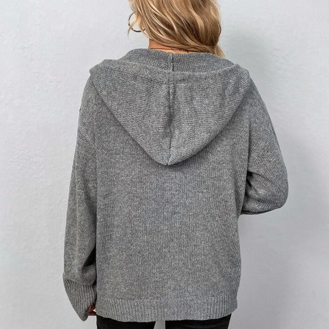 Women's Cozy Knit Cardigan with Drawstring Hood | Ideal for Autumn/Winter