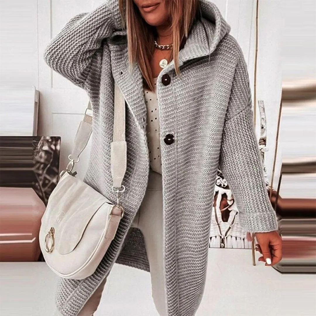 Women's Elegant Knitwear Cardigan with Buttons and Hood | Ideal for Autumn/Winter