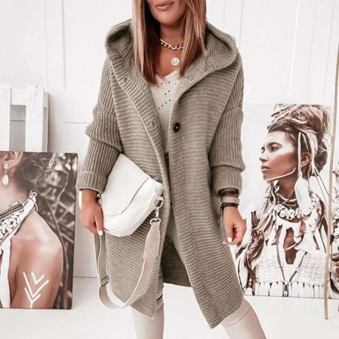 Women's Elegant Knitwear Cardigan with Buttons and Hood | Ideal for Autumn/Winter