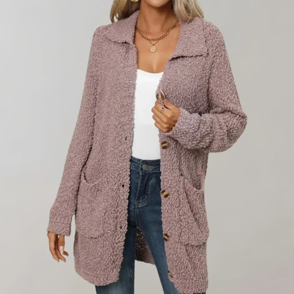Women's Elegant Sherpa Long Cardigan with Pockets | Ideal for Autumn/Winter