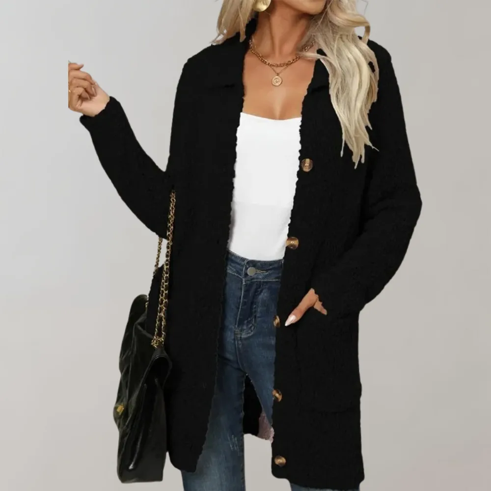Women's Elegant Sherpa Long Cardigan with Pockets | Ideal for Autumn/Winter