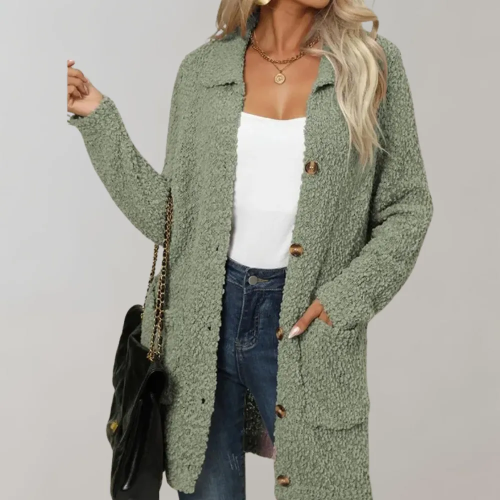Women's Elegant Sherpa Long Cardigan with Pockets | Ideal for Autumn/Winter
