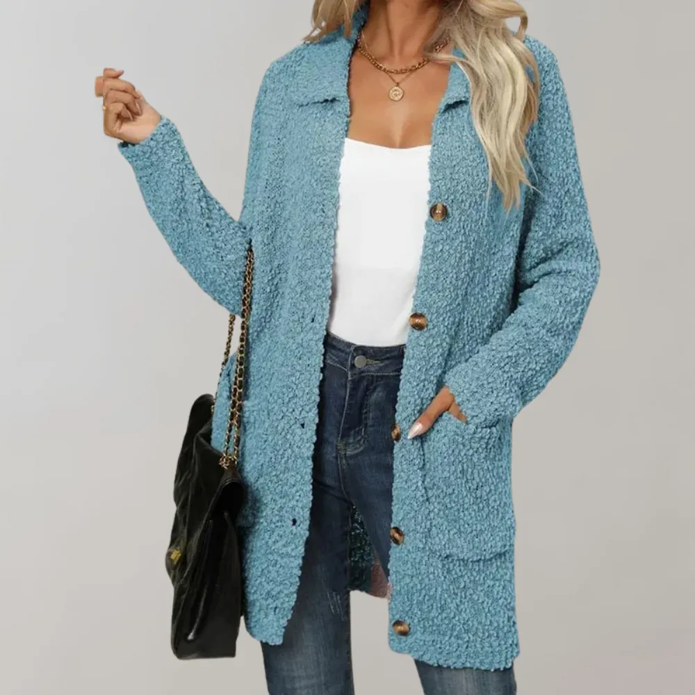 Women's Elegant Sherpa Long Cardigan with Pockets | Ideal for Autumn/Winter