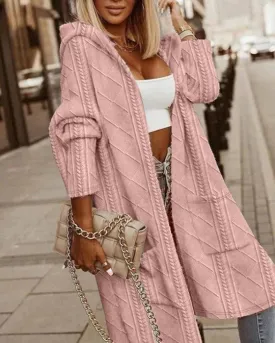 Women's Stylish Long Knitted Cardigan with Hood and Pockets | Ideal for Autumn/Winter
