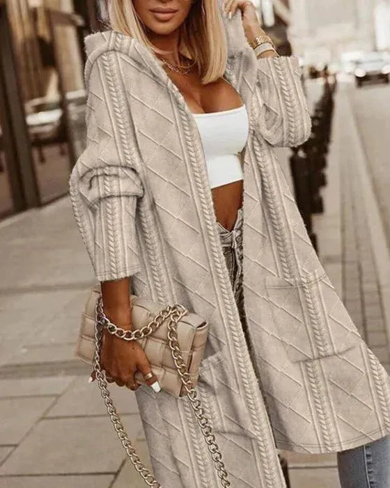 Women's Stylish Long Knitted Cardigan with Hood and Pockets | Ideal for Autumn/Winter
