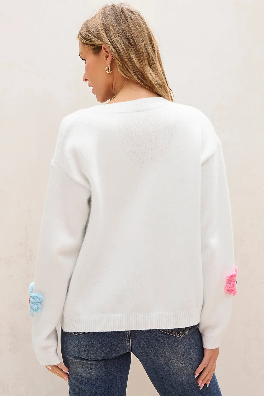 Women's Warm Floral Embroidery Knit Cardigan with Buttons | Ideal for Autumn/Winter