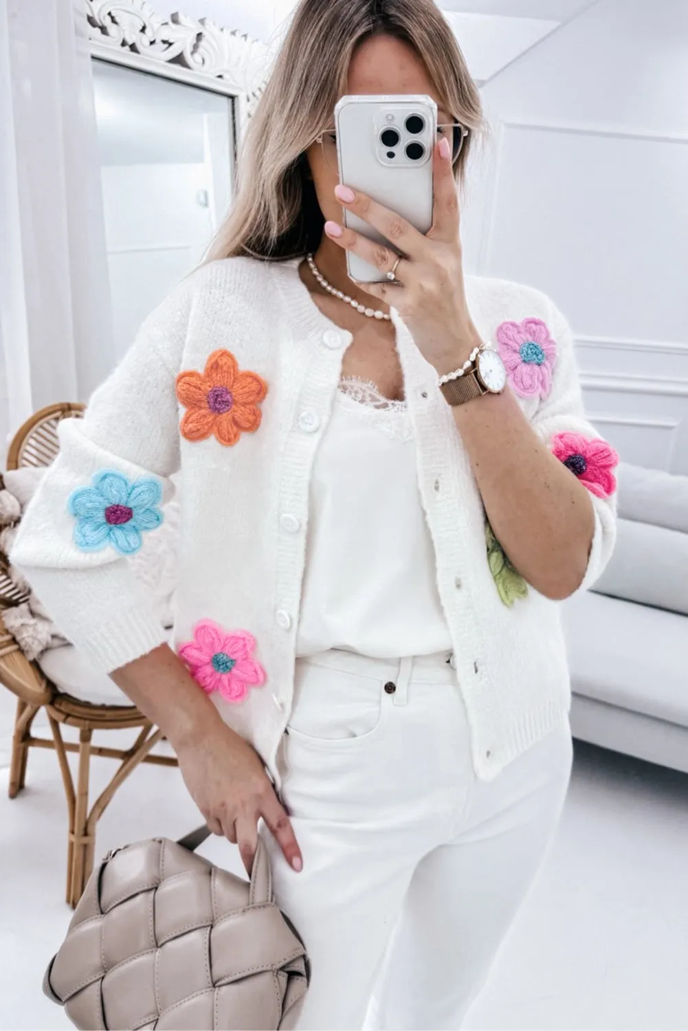 Women's Warm Floral Embroidery Knit Cardigan with Buttons | Ideal for Autumn/Winter