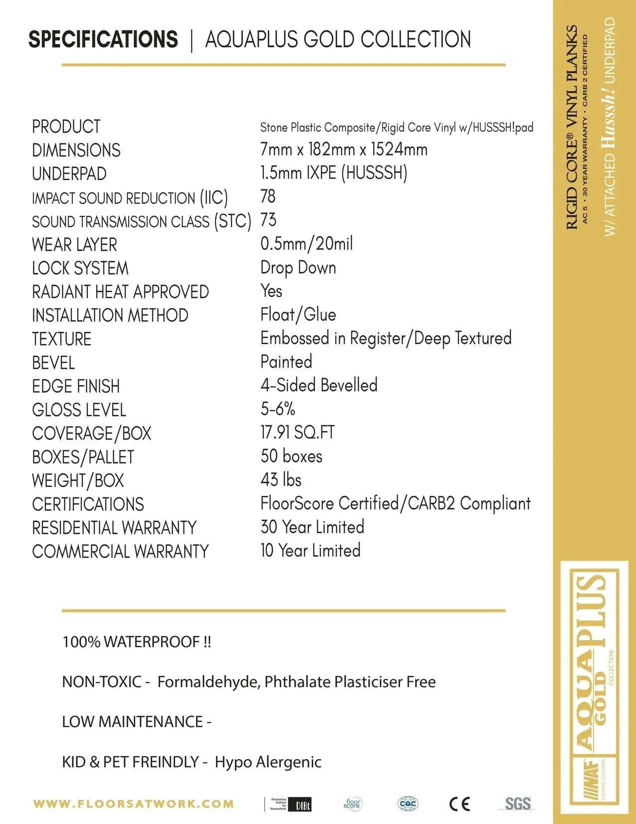 YORKVILLE - AQUAPLUS Gold 7mm SPC Vinyl w-PAD